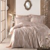 Lenjerie de pat din jacquard satin bej cu model damasc