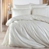 Lenjerie de pat de lux din jacquard satin Ralex Calista v2 în nuanțe alb și crem, design dungi și broderii