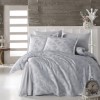 Lenjerie de pat din jacquard satin gri cu model de frunze