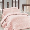 Lenjerie de pat din jacquard satin cu motive florale și damasc în nuanțe de roz pudră pe fundal alb perlat, 4 piese, Nazenin Home Lisa