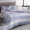 Lenjerie de pat de lux din bumbac satinat Tac Frame Mavi în nuanțe albastru și lavandă, design geometric