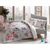Lenjerie de pat de lux din bumbac satinat Tac Marian Bej în nuanțe bej roz și mov, design floral