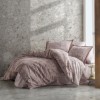 Lenjerie de pat dublu satin de lux roz pal cu design de frunze și flori