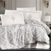 Lenjerie de pat dublu satin de lux gri cu design damasc alb