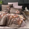 Lenjerie de pat dublu din satin maro cu flori și imprimeu digital, model Melina