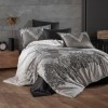 Lenjerie de pat dublu satin de lux gri cu design de dantelă neagră și detalii albe