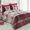Lenjerie de pat pentru o persoană Bahar Home Cameron, bumbac 100% ranforce, design roșu, gri și alb, motive geometrice și carouri elegante