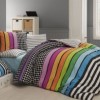 Lenjerie de pat din bumbac 100% ranforce cu design vesel în dungi colorate și modele geometrice alb-negru