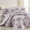Lenjerie de pat pentru o persoană Bahar Home Dore, bumbac 100% ranforce, design lila și mov, motive florale delicate