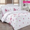 Lenjerie de pat din bumbac 100% ranforce cu model floral în nuanțe de roz pe fundal alb