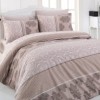 Lenjerie de pat din bumbac ranforce Harem Beige cu design floral și modele geometrice, în nuanțe de bej și maro