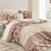 Lenjerie de pat din bumbac ranforce Harem V4 cu design floral și modele geometrice, în nuanțe de maro și crem