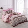 Lenjerie de pat pentru o persoană Bahar Home Laviva, bumbac 100% ranforce, design roz, maro și alb, motive geometrice și modele colorate