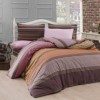 Lenjerie de pat ranforce Bahar Home Linea v2 cu design modern în dungi orizontale multicolore în nuanțe de maro, portocaliu, mov și roz
