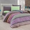 Lenjerie de pat ranforce Bahar Home Linea v4 cu design modern în dungi orizontale pastelate multicolore pe fundal gri închis