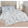 Lenjerie de pat din bumbac ranforce Modena V2 cu design floral, în nuanțe de albastru, verde și alb