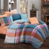 Lenjerie de pat din bumbac ranforce Nicol cu design geometric în culori de albastru, portocaliu și mov