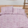 Lenjerie de pat din bumbac ranforce Siria V3 cu design floral baroc, în nuanțe de mov deschis și alb
