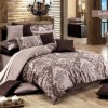 Lenjerie de pat de lux din bumbac satinat Bahar Sultan v1 în nuanțe maro și bej, design baroc și dungi