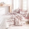Lenjerie de pat dublu bumbac 100% ranforce alb cu flori maro și roz - Bahar Home Time Pink