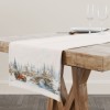 Napron Craciun Home for Christmas 40x200 cm alb cu sat inzapezit, pod de piatra, brazi si camioneta rosie