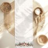 Napron Craciun Koa 40x150 cm alb crem cu gnomi, casuta inzapezita, brazi si reni