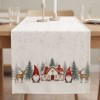Napron Craciun Koa 40x200 cm alb crem cu gnomi, casuta inzapezita, brazi si reni