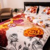 Lenjerie de pat dublu cu imprimeu 3D de flori multicolore și mesaje romantice pe fundal alb. Lenjerii de pat 1+1 gratis.
