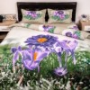 Lenjerie de pat dublu cu design de grădină de flori violet. Lenjerii de pat 1+1 gratis.