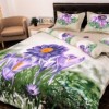 Lenjerie de pat dublu cu design de grădină de flori violet. Lenjerii de pat 1+1 gratis.