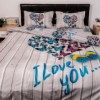 Lenjerie de pat 3D cu inimă din fluturi colorați și text I Love You, set 4 piese, lenjerii de pat 1+1 gratis