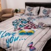 Lenjerie de pat 3D cu inimă din fluturi colorați și text I Love You, set 4 piese, lenjerii de pat 1+1 gratis