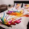 Lenjerii de pat 1+1 gratis cu imprimeu 3D trandafir curcubeu și stropi de culoare, set de 4 piese
