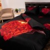 Lenjerie de pat 1+1 gratis cu inimă de trandafiri roșii, fundal negru, set 4 piese din bumbac satinat