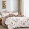 Lenjerie de pat dublu cu flori roz pe fundal alb și maro deschis, set 4 piese, lenjerii de pat 1+1 gratis