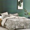 Lenjerie de pat dublu cu imprimeu floral alb și gri pe fundal gri deschis, set 4 piese, lenjerii de pat 1+1 gratis