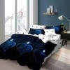 Lenjerie de pat 1+1 gratis cu inimioare albastre, fundal alb-negru, set 4 piese din bumbac satinat