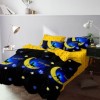 Lenjerie de pat 1+1 gratis cu lună și zână, fundal negru și galben, set 4 piese din bumbac satinat