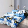 Lenjerie de pat 1+1 gratis cu fluturi galbeni și flori albastre, fundal alb și bleu, set 4 piese din bumbac satinat