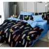 Lenjerie de pat 1+1 gratis cu pene colorate și fluturi galbeni, fundal negru și bleu, set 4 piese din bumbac satinat