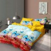 Lenjerie de pat 1+1 gratis cu fluturi albaștri și galbeni, fundal degrade roșu-verde-bleu, set 4 piese din bumbac satinat