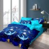 Lenjerie de pat 1+1 gratis cu semilune și stele, fundal albastru închis și bleu, set 4 piese din bumbac satinat