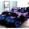 Lenjerie de pat 1+1 gratis cu fluturi mov și albastri, fundal negru și mov, set 4 piese din bumbac satinat
