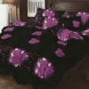 Lenjerie de pat 1+1 gratis cu trandafiri mov, fundal negru, set 4 piese din bumbac satinat