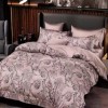 Lenjerie de pat dublu cu frunze negre pe fundal roz pal, set 4 piese, lenjerii de pat 1+1 gratis