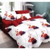 Lenjerie de pat 1+1 gratis cu model lebede formând o inimă, fundal alb, set de 4 piese