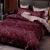 Lenjerie de pat dublu cu frunze bordo și bej pe fundal închis, set 4 piese, lenjerii de pat 1+1 gratis