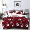 Lenjerie de pat dublu cu imprimeu floral alb-negru pe fundal roșu, lenjerii de pat 1+1 gratis.