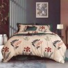 Lenjerie de pat dublu cu imprimeu floral bej și verde, lenjerii de pat 1+1 gratis.