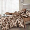 Lenjerie de pat dublu cu imprimeu floral maro-bej, lenjerii de pat 1+1 gratis.